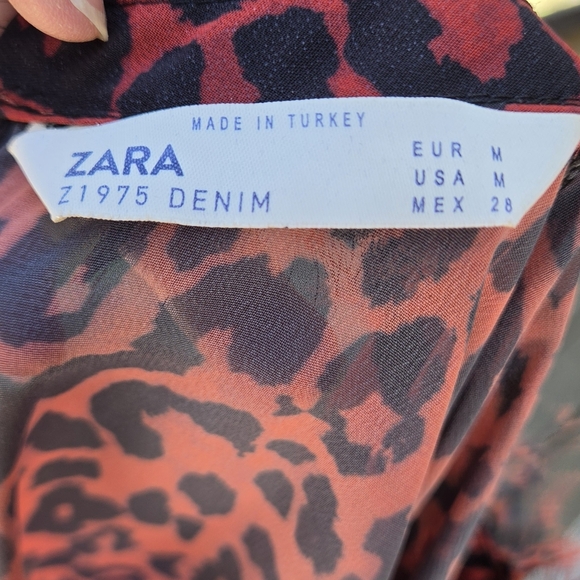 Zara 1975 Jeans Collection Red&Black Leopard Print Sheer Long Sleeve Blouse SzM - Picture 10 of 10